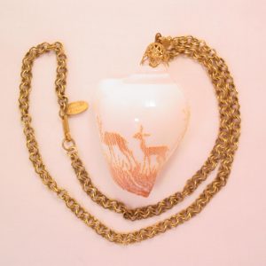 Miriam Haskell Carved Seashell Necklace with Deer
