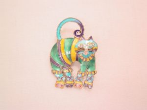 Sterling Colorful Enameled Cat on Roller Skates Pin