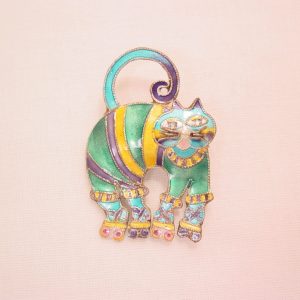 Sterling Colorful Enameled Cat on Roller Skates Pin