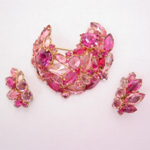 Stunning Pink and Magenta Austrian Crystal Pin and Earrings Set