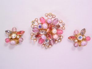 Pink and Lavender Stylized Snowflake Pin and Earrings Set