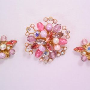 Pink and Lavender Stylized Snowflake Pin and Earrings Set