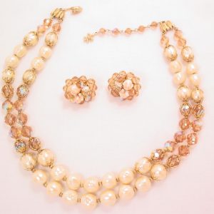 Gorgeous Vendome Antiqued Baroque Pearl and Smoky Topaz AB Necklace and Earrings Set