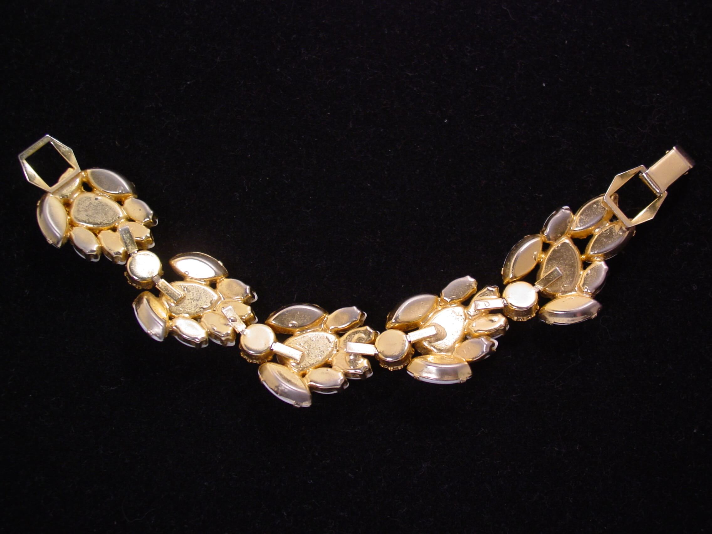 Milk Glass and Leaf-Shaped (Fruit Salad) Rhinestone Bracelet - Image 3
