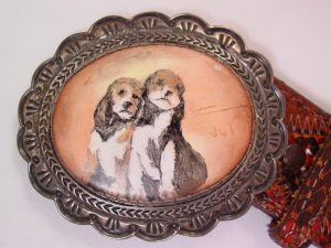 Snake Skin Belt with Robert Kelley Sterling Belt Buckle with Hand-Painted Spaniels