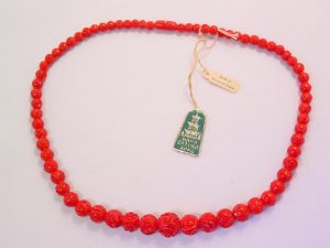 Occupied Japan Coro Red Hand-Carved Bone Necklace