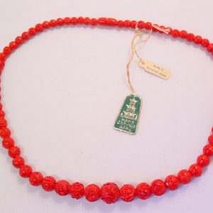 Occupied Japan Coro Red Hand-Carved Bone Necklace