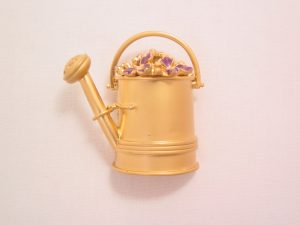 3-D Watering Can with Purple Enamel Flowers Pin