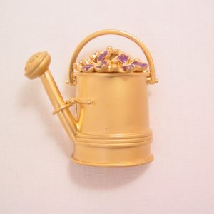 3-D Watering Can with Purple Enamel Flowers Pin
