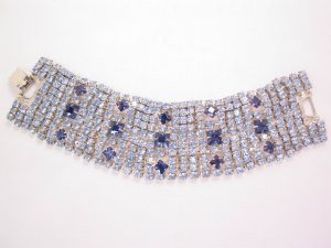 Stunning Wide Baby Blue and Sapphire Blue Rhinestone Bracelet