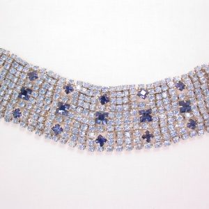 Stunning Wide Baby Blue and Sapphire Blue Rhinestone Bracelet