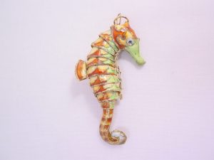 Articulated (Jointed) Green and Brown Enamel Seahorse Pendant