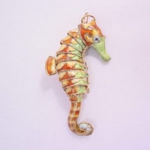 Articulated (Jointed) Green and Brown Enamel Seahorse Pendant