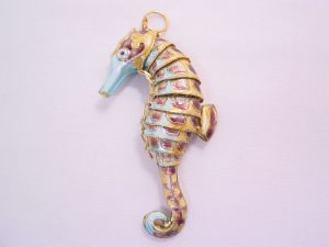Articulated (Jointed) Purple and Blue Enamel Seahorse Pendant