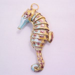 Articulated (Jointed) Purple and Blue Enamel Seahorse Pendant