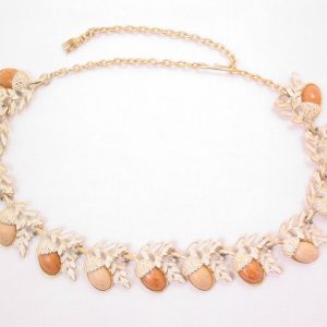 Acorn and Enamel Leaves Choker