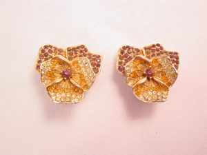 Boucher Rhinestone Pansy Earrings