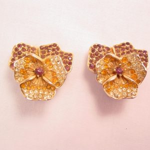 Boucher Rhinestone Pansy Earrings