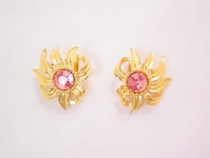 Trifari Pink Rhinestone Flower Earrings