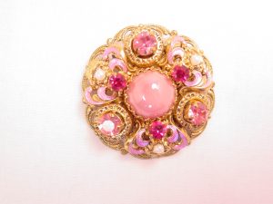 Pink West Germany Round Filigree Pin