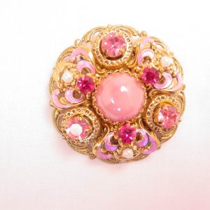 Pink West Germany Round Filigree Pin