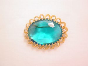 West Germany Aqua Blue Oval Ruffle Pin
