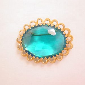 West Germany Aqua Blue Oval Ruffle Pin