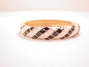 Florenza Black and White Striped Enamel Hinged Bracelet