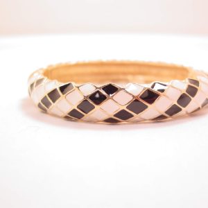 Florenza Black and White Striped Enamel Hinged Bracelet
