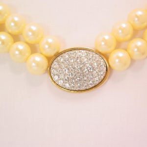 Avon President's Club Double Row Imitation Pearls and Rhinestone Oval Necklace