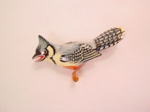 Wooden Blue Jay with Wire Talons Pin