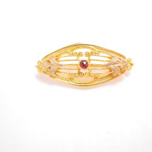 Garnet and Filigree Goldtone and Silvertone Filigree Bar Pin