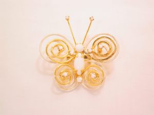 Milk Glass Rhinestone Butterfly Pin/Pendant