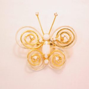 Milk Glass Rhinestone Butterfly Pin/Pendant