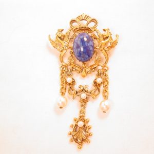 Florenza Crown and Seahorse Imitation Blue Marble Pin