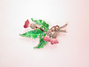 Marcasite and Enamel Thistle Pin