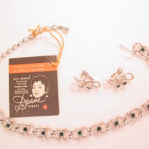 1950s Duane Jewels Rita Moreno Emerald Green Necklace and Earrings Set in Original Box