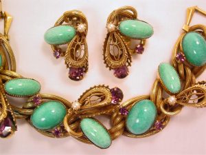 Chunky Purple and Green-Blue Stone Bracelet and Earrings Set