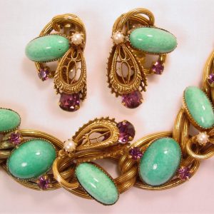Chunky Purple and Green-Blue Stone Bracelet and Earrings Set