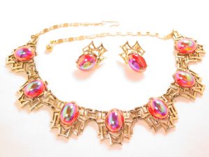 11 W. 30 ST. INC. Stunning Red Aurora Borealis Necklace and Earrings Set