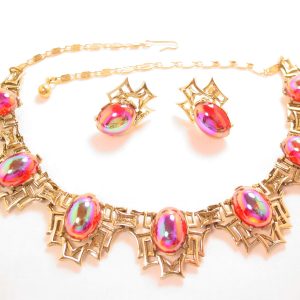 11 W. 30 ST. INC. Stunning Red Aurora Borealis Necklace and Earrings Set