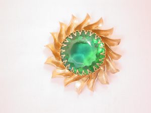 Giant Blue-Green Givre Rhinestone Spiral Flower Pin