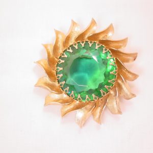 Giant Blue-Green Givre Rhinestone Spiral Flower Pin