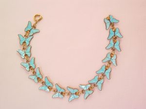 Delicate Old Blue Enamel Butterflies Bracelet