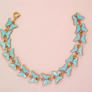 Delicate Old Blue Enamel Butterflies Bracelet