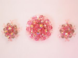 Pink Aurora Borealis Breast Cancer Pin and Earrings Set