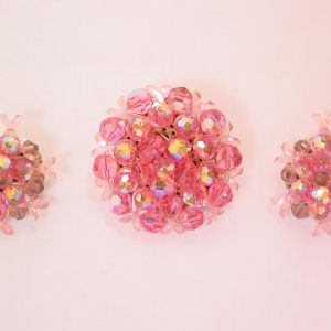 Pink Aurora Borealis Breast Cancer Pin and Earrings Set
