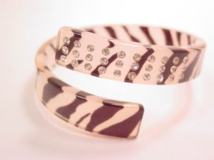 Zebra-Striped Lucite and Rhinestone Bracelet