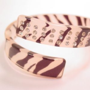 Zebra-Striped Lucite and Rhinestone Bracelet