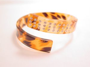 Leopard Print Lucite and Rhinestone Bracelet